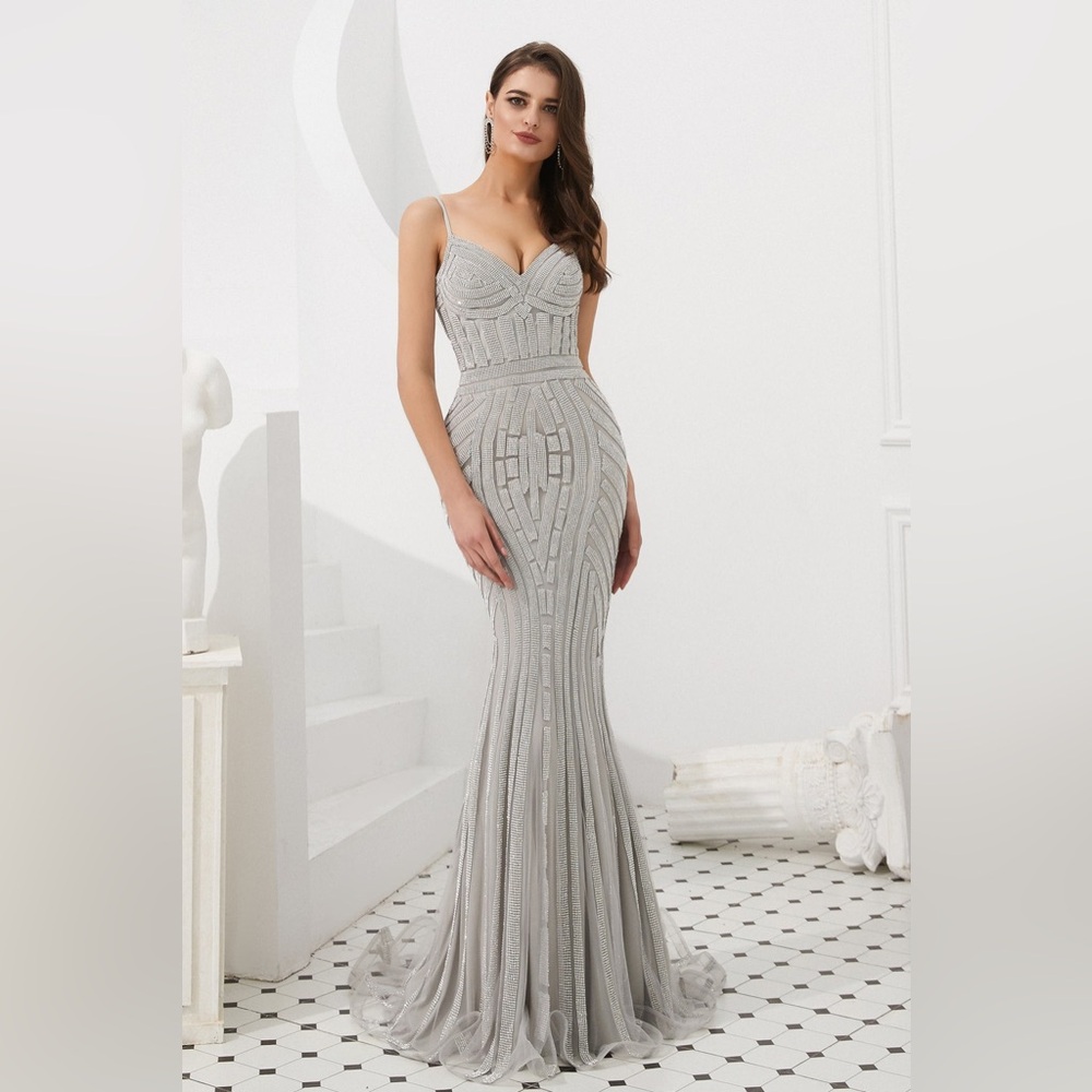 GLOW BY COLORS DRESS G664 Silver gown